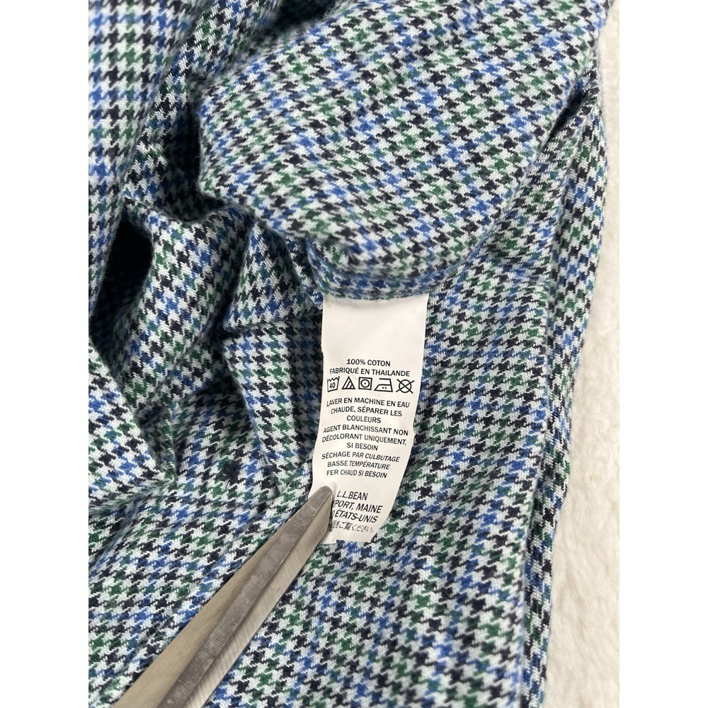 LL Bean 298276 Traditional Fit Blue Green White Houndstooth Flannel Men's M Reg - Picture 5 of 7